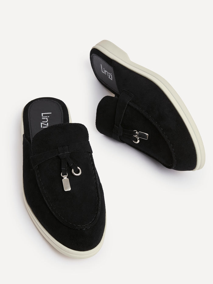 Alix Black Faux Suede Slip On Mules