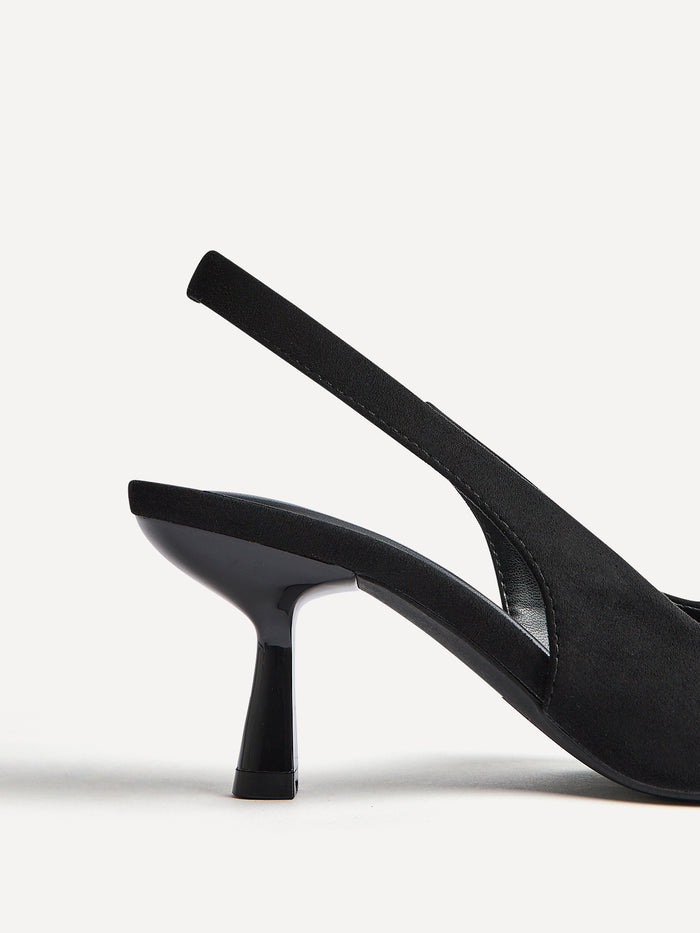 Featured Black Faux Suede Court Heels