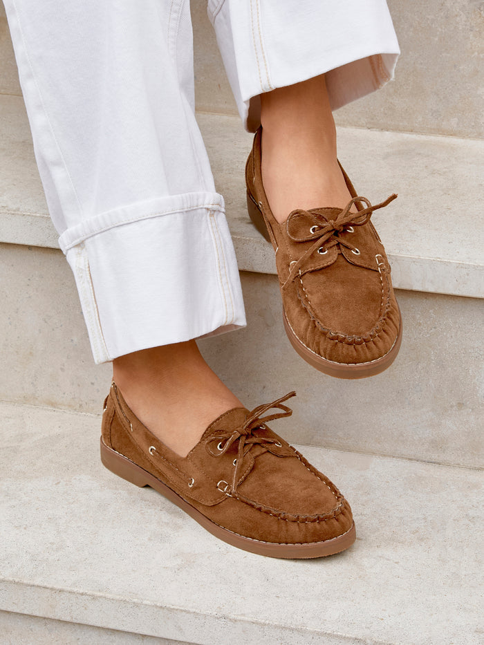 Frame Tan Faux Suede Boat Shoes