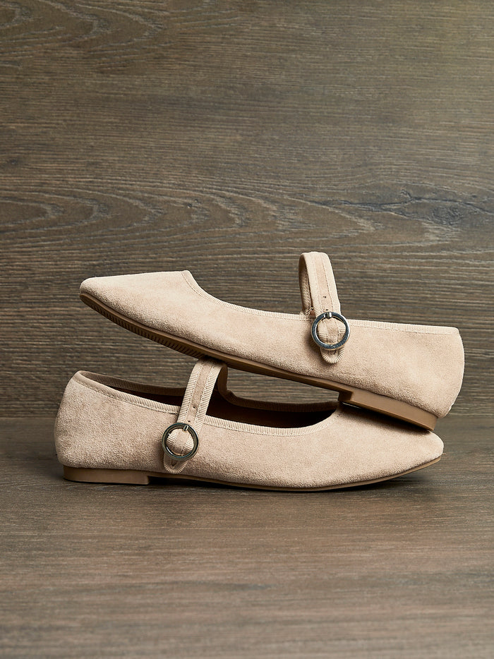 Graceful Nude Faux Suede Ballet Pumps
