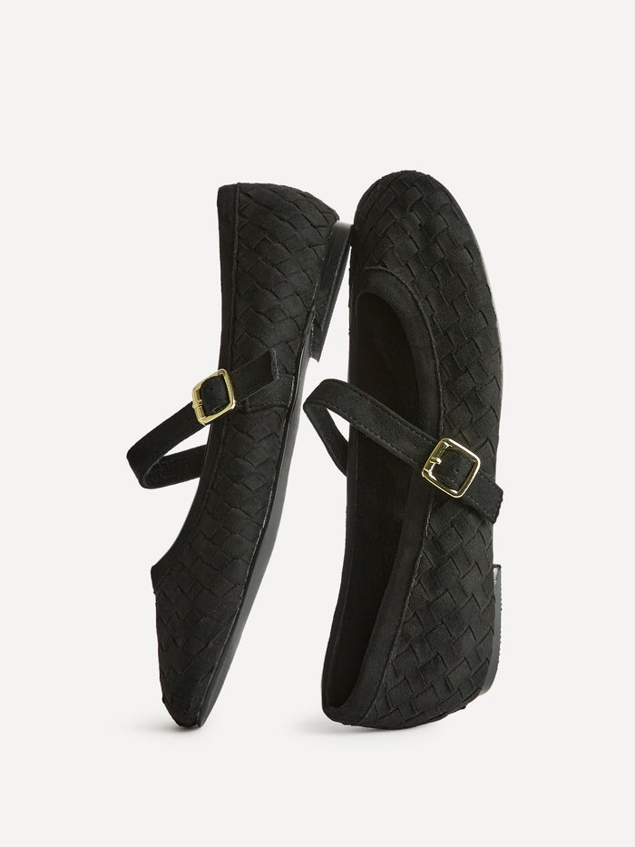 Index Black Faux Suede Handwoven Mary Jane Pumps