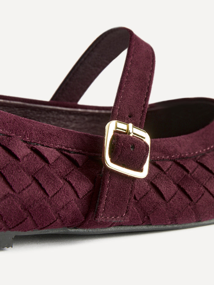 Index Burgundy Faux Suede Handwoven Mary Jane Pumps