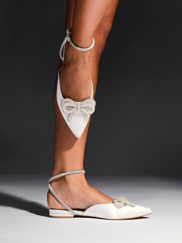 Lalita Bridal Ivory Satin Flat Mules
