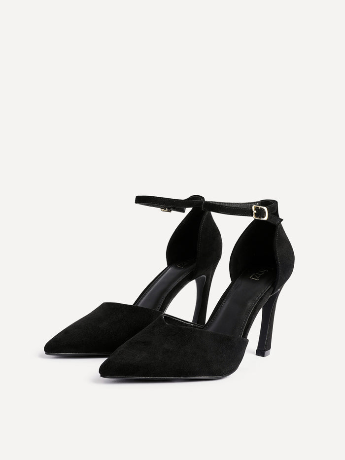 Moira Black Faux Suede V Cut Court Heels