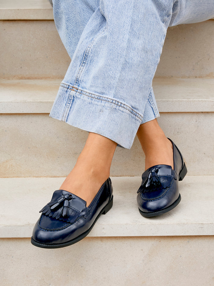Rosemary Navy Faux Leather Loafers