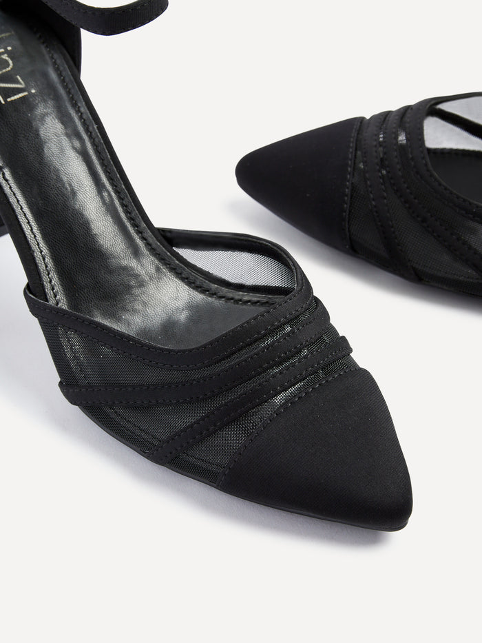 Tasha Black Scuba Mesh Court Heels