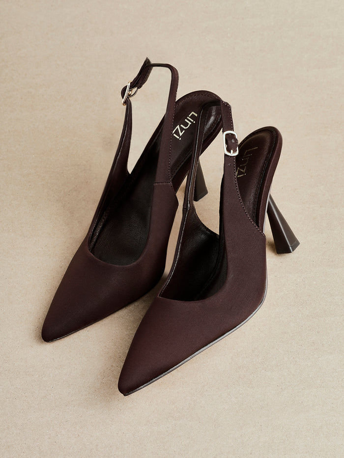 Una Brown Lycra Sling Back Court Heels