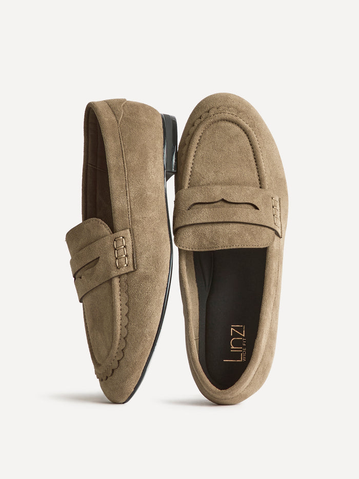 Wren Wide Fit Taupe Suede Leather Penny Style Loafers
