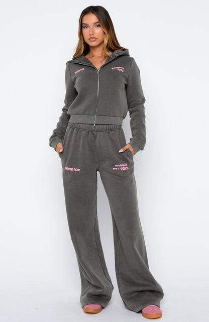 Down For Whatever Wide Leg Sweatpants Charcoal Wash