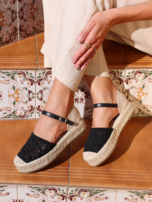 Adelina Black Woven Espadrille Sandals