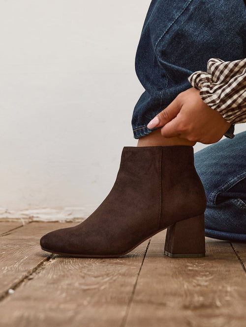 Alba Wide Fit Brown Faux Suede Heeled Boots