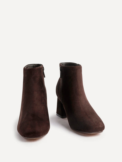 Alba Wide Fit Brown Faux Suede Heeled Boots