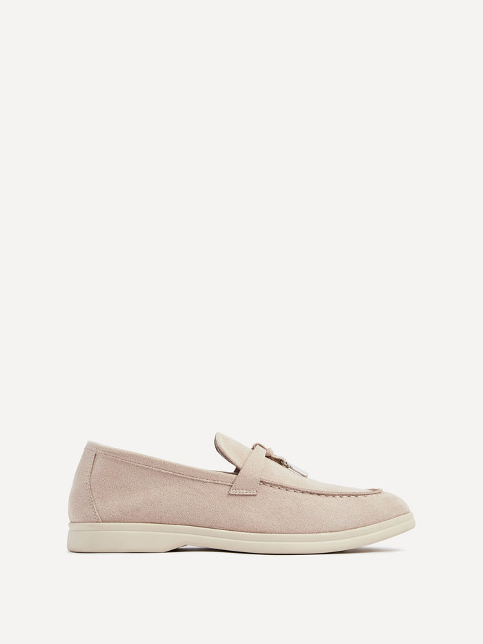 Alette Beige Faux Suede Slip On Loafers