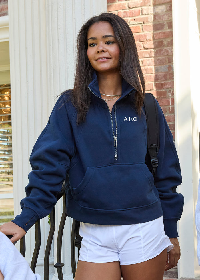 Alpha Epsilon Phi lululemon Scuba Oversized Funnel-Neck Half Zip - Navy
