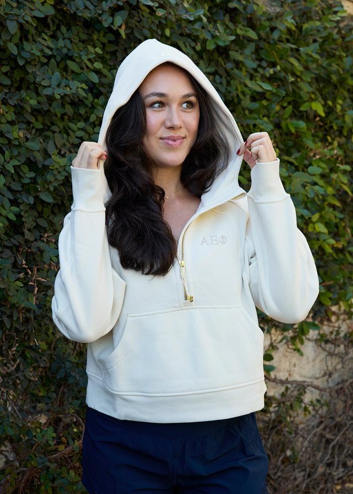 Alpha Epsilon Phi lululemon Scuba Oversized Half-Zip Hoodie - Ivory & Gold