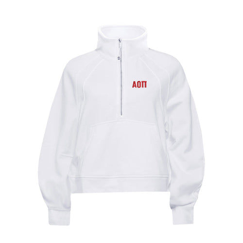 Alpha Omicron Pi lululemon Scuba Oversized FUNNEL-Neck Half Zip - White