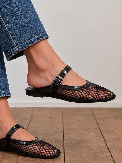 Anessa Black Mesh Mules