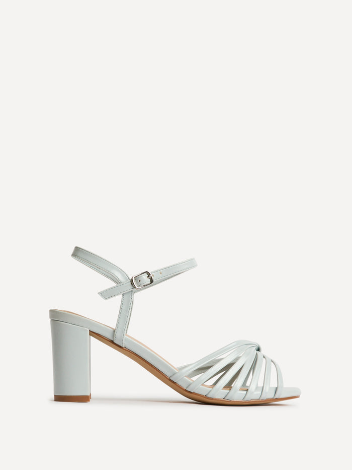 Arabel Pale Blue Faux Leather Block Heeled Sandals