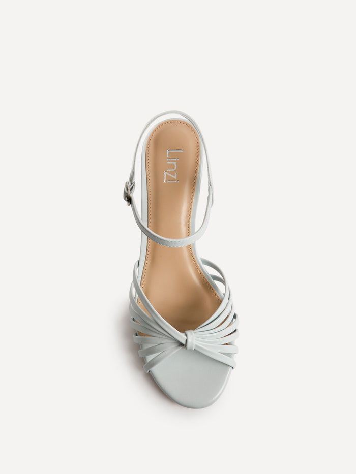Arabel Pale Blue Faux Leather Block Heeled Sandals