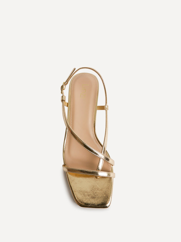 Arden Gold Faux Leather Block Heeled Sandals