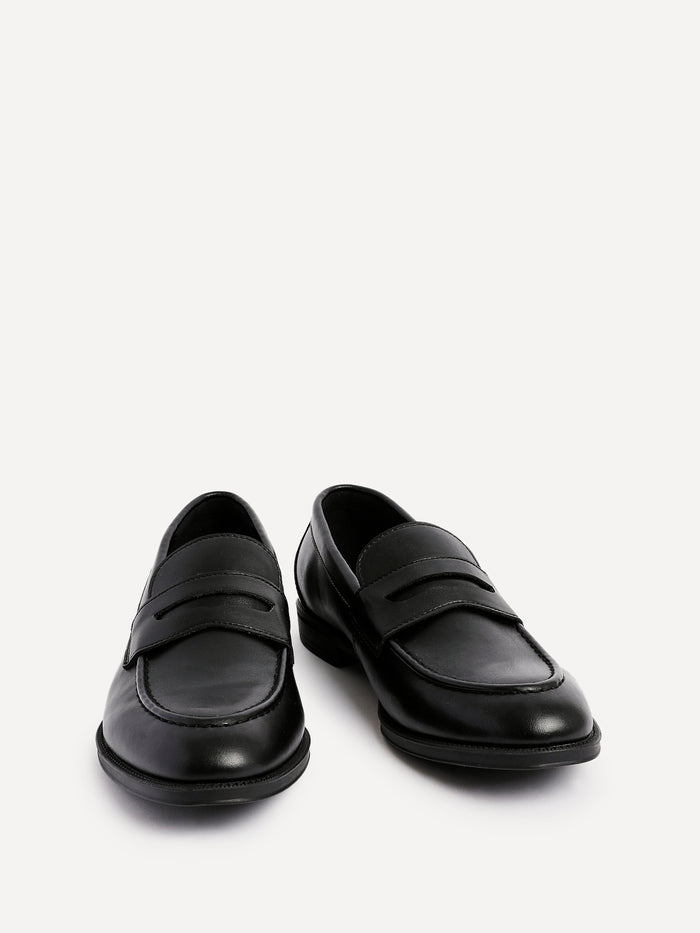 Aurelio Mens Black Faux Leather Penny Loafers