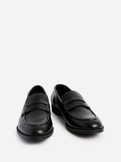 Aurelio Mens Black Faux Leather Penny Loafers