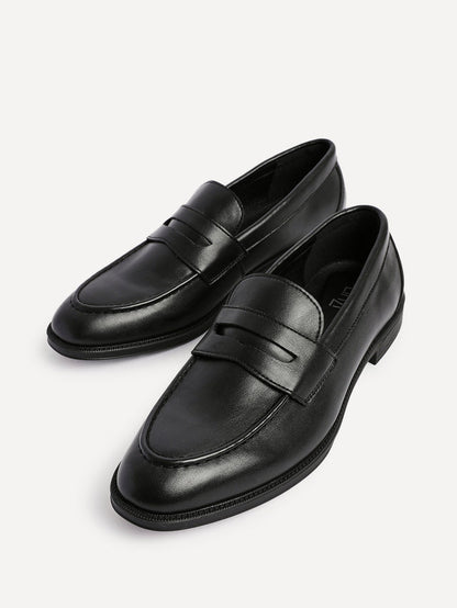 Aurelio Mens Black Faux Leather Penny Loafers