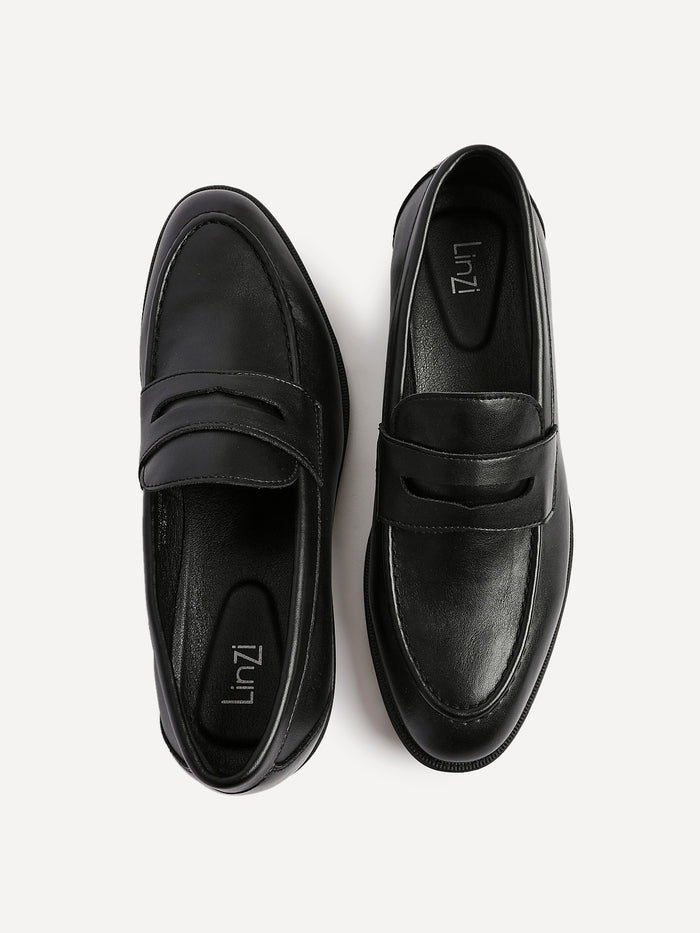 Aurelio Mens Black Faux Leather Penny Loafers