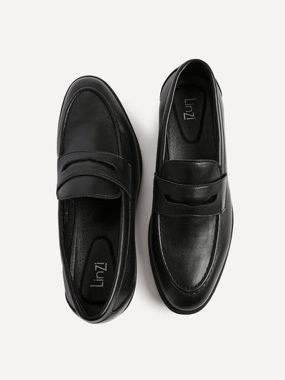 Aurelio Mens Black Faux Leather Penny Loafers
