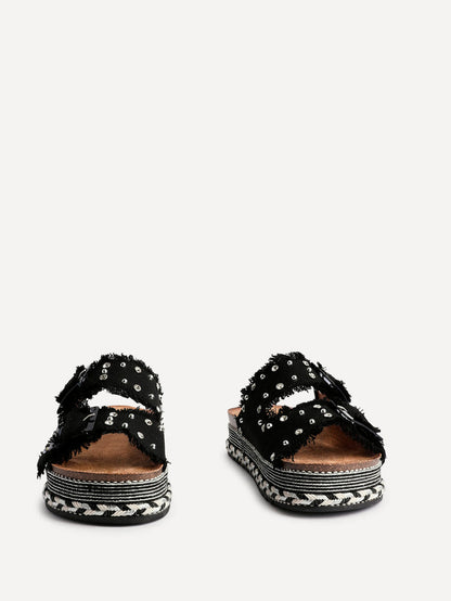Bahama Black Diamante Flatform Sandals