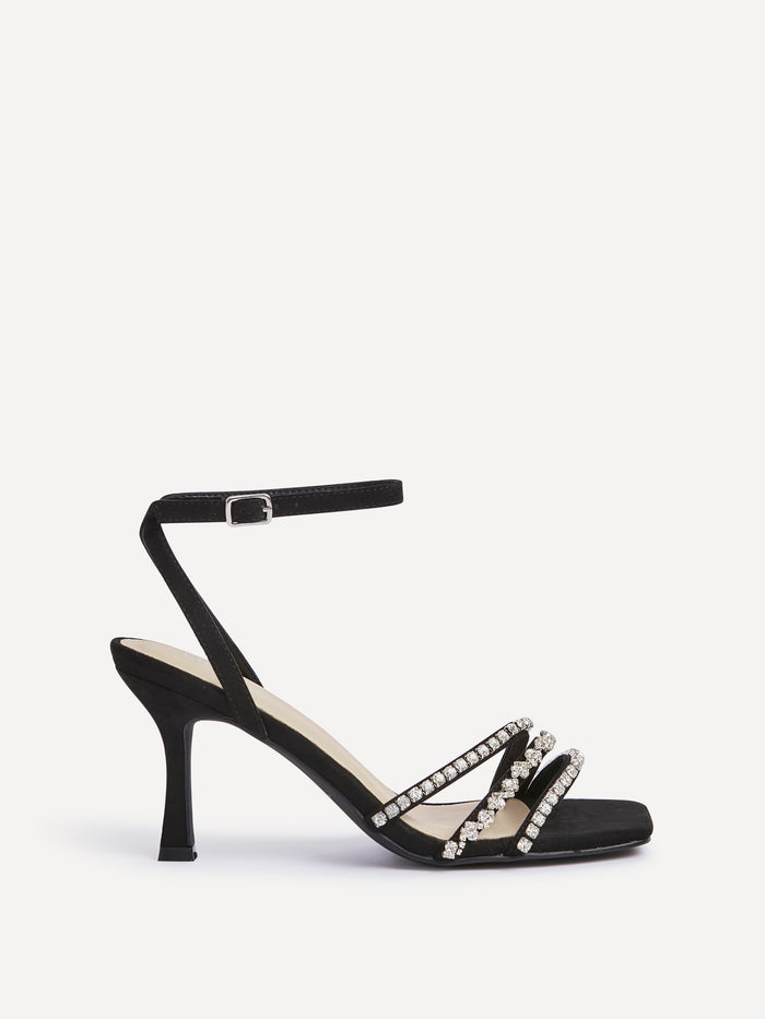Bling Black Strappy Diamante Heels