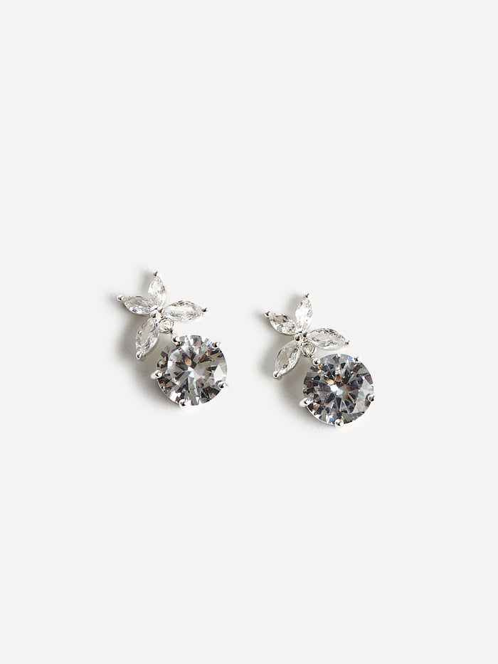 Bloom Silver Crystal Drop Earrings