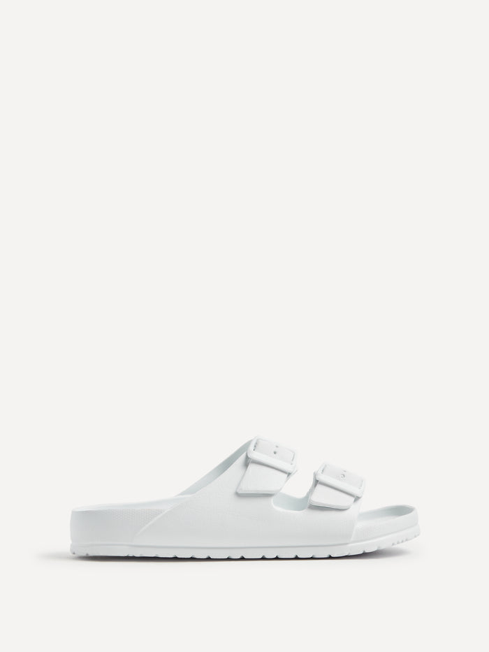 Candice White Slip On Slider Sandals