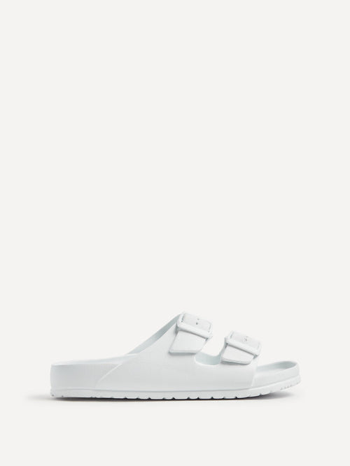 Candice White Slip On Slider Sandals