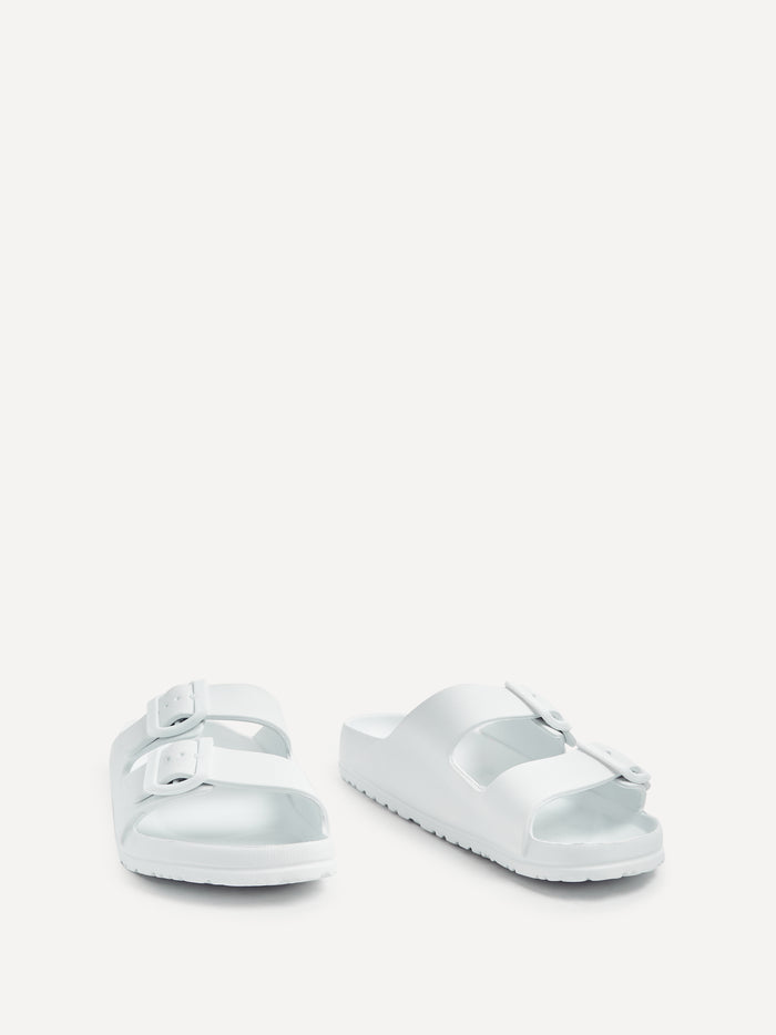 Candice White Slip On Slider Sandals