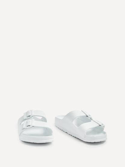 Candice White Slip On Slider Sandals