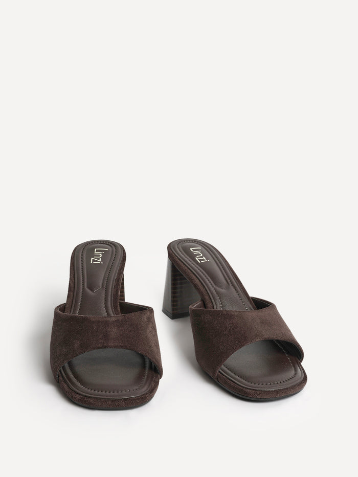 Cannes Brown Faux Suede Mule Heels