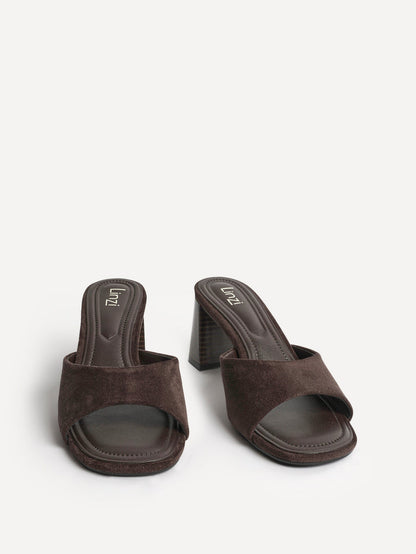 Cannes Brown Faux Suede Mule Heels