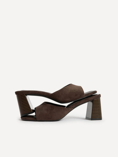 Cannes Brown Faux Suede Mule Heels