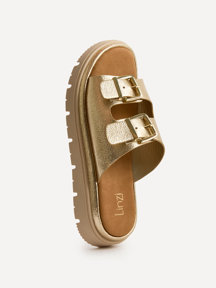 Capture Gold Double Buckle Flat Sandals