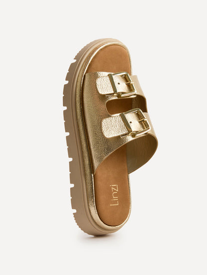 Capture Gold Double Buckle Flat Sandals