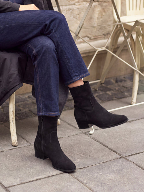 Chalet Black Faux Suede Ankle Boots