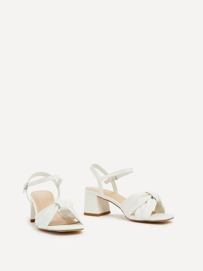 Charlotte White Faux Leather Knotted Heels