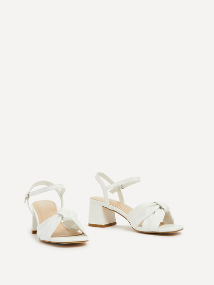 Charlotte White Faux Leather Knotted Heels