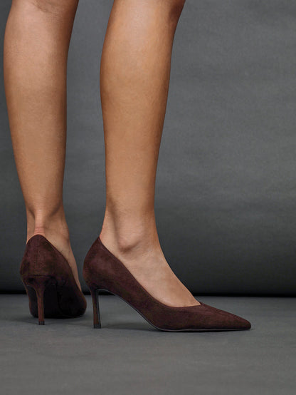Classic Brown Faux Suede Court Heels