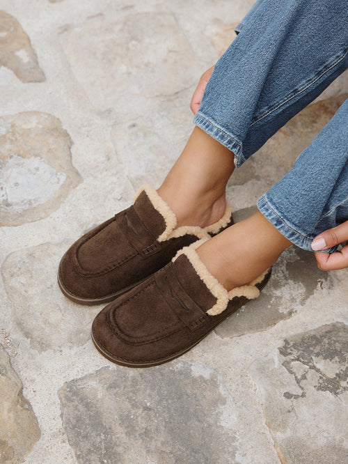 Collected Brown Faux Fur Mule Loafers