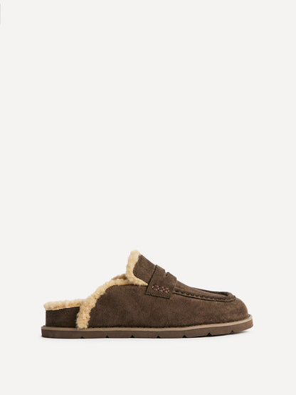 Collected Brown Faux Fur Mule Loafers