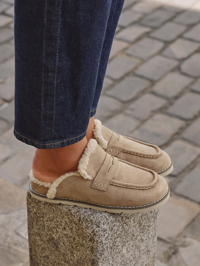 Collected Taupe Faux Fur Mule Loafers