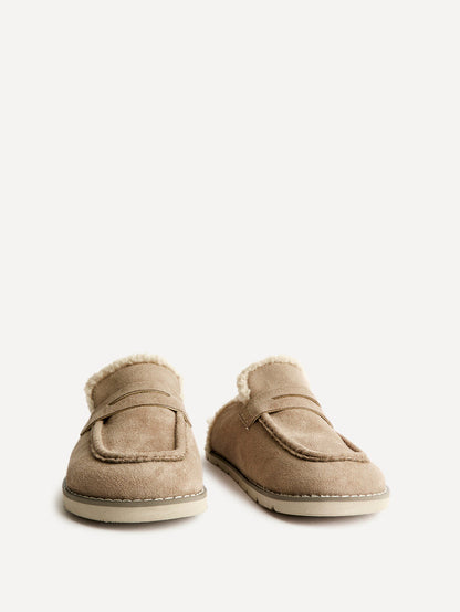 Collected Taupe Faux Fur Mule Loafers