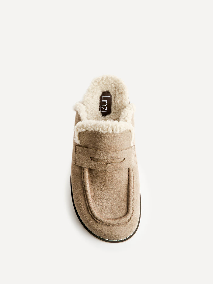 Collected Taupe Faux Fur Mule Loafers